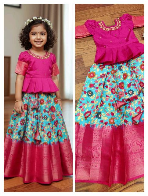 kids silk Sky Blue Children lehenga shop in Ahmedabad